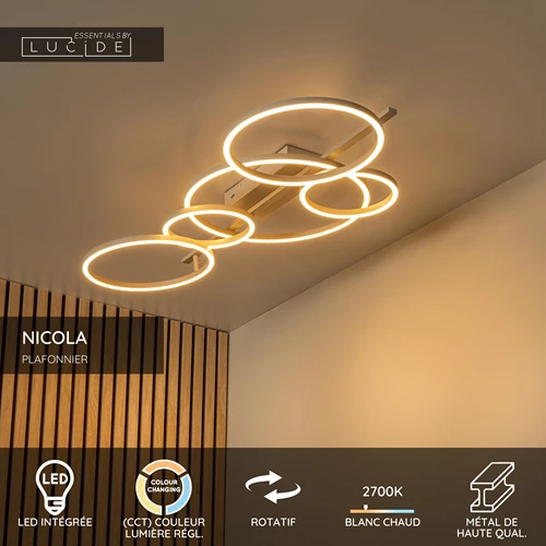 Lucide NICOLA - Plafonnier - LED - CCT - 1x37W 2700K/4000K - Taupe | Essential - USP